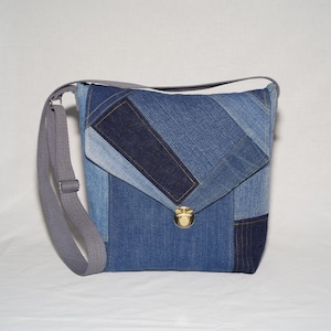 Recycled Denim Patchwork Crossbody Bag: Vegan Hobo Purse