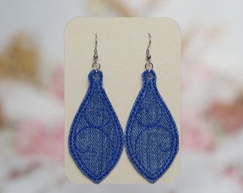 Lightweight earrings, Eco friendly jewelry, Denim earrings, Embroidered  earrings, Recycled material, Upcycled jewelry