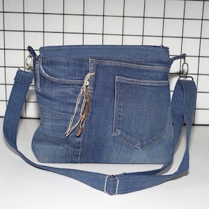 Recycled Denim Crossbody Bag: Handmade Jeans Purse with Adjustable Strap