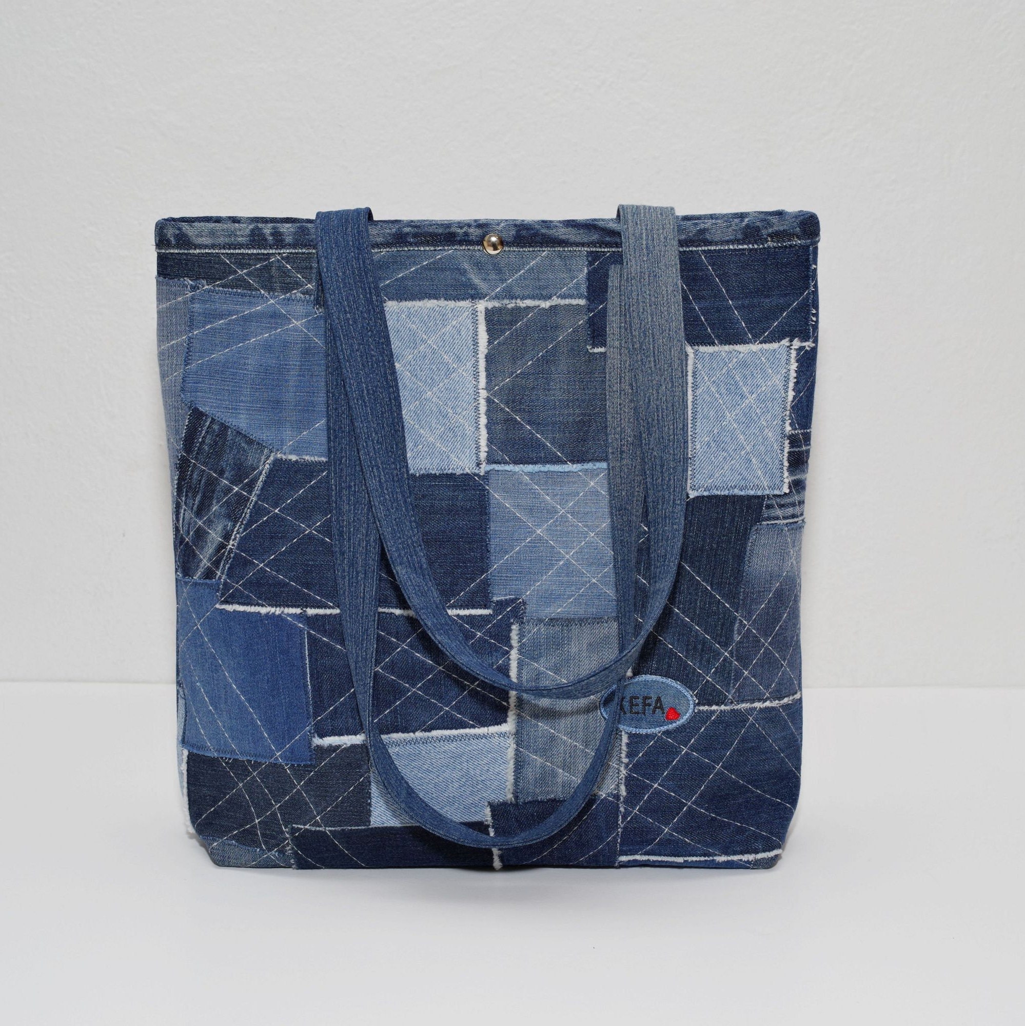 100% Recycling Bag, Medium Size Denim Bag, Patchwork Bag, Denim Bags ...