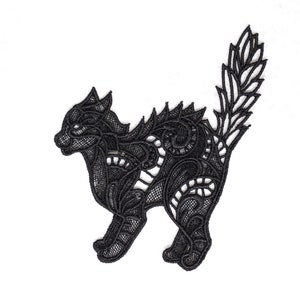 Gothic Home Decor, Black cat, Black lace, Halloween cat, Applique lace Lace Applique, Halloween Appligue, Gothic lace, Best gift
