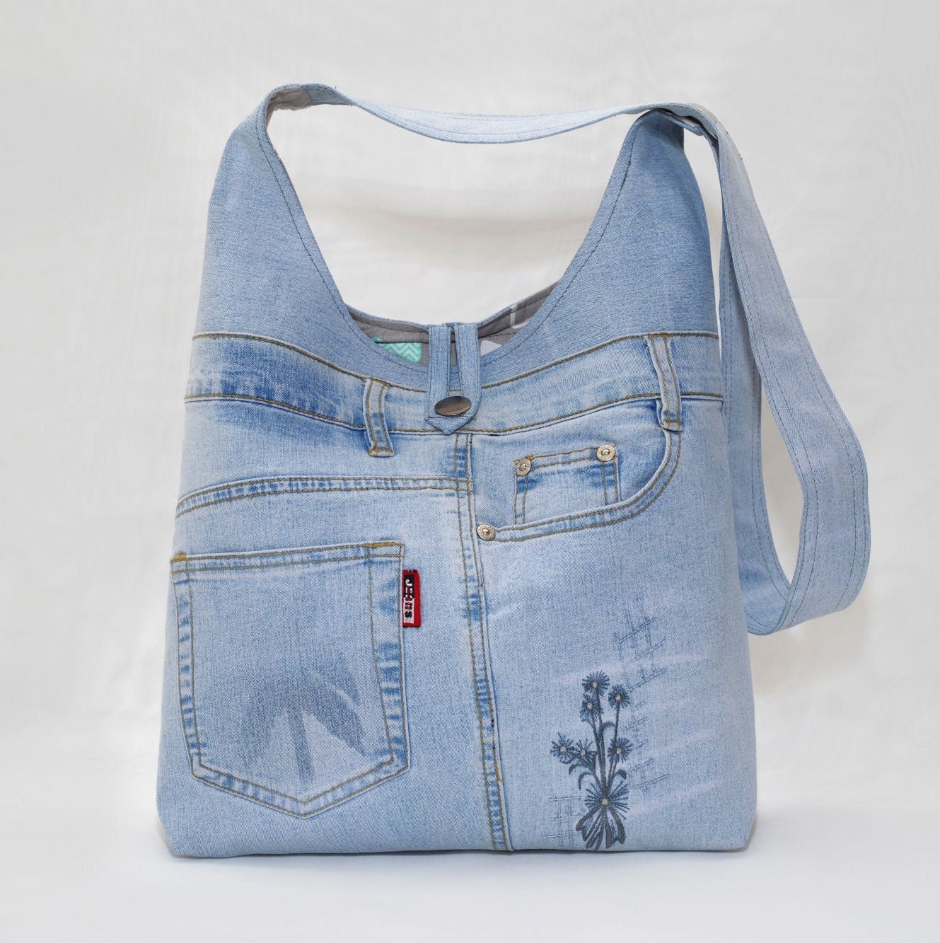 Shoulder Bag Baggy Recycled Jeans Bag Medium Denim Bag - Etsy