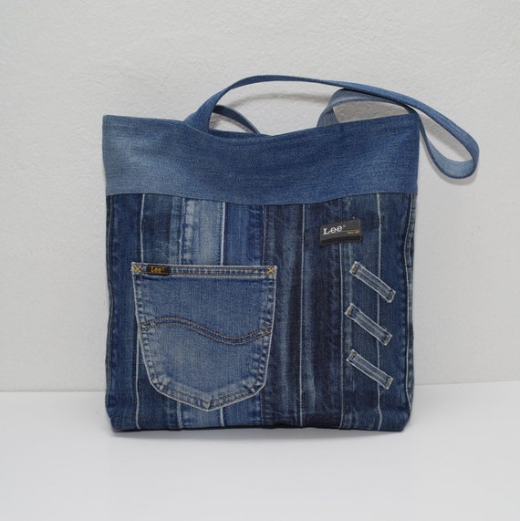 Denim handbag shoulder bag handmade 100% recycledJean | Etsy