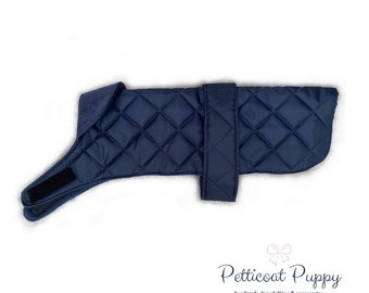 Waterproof Quilted Dog Coat Fleece Lined with Navy Cord Collar, Warm Dog Clothes, Winter Dog Clothes, Pet Clothing Small Medium Large