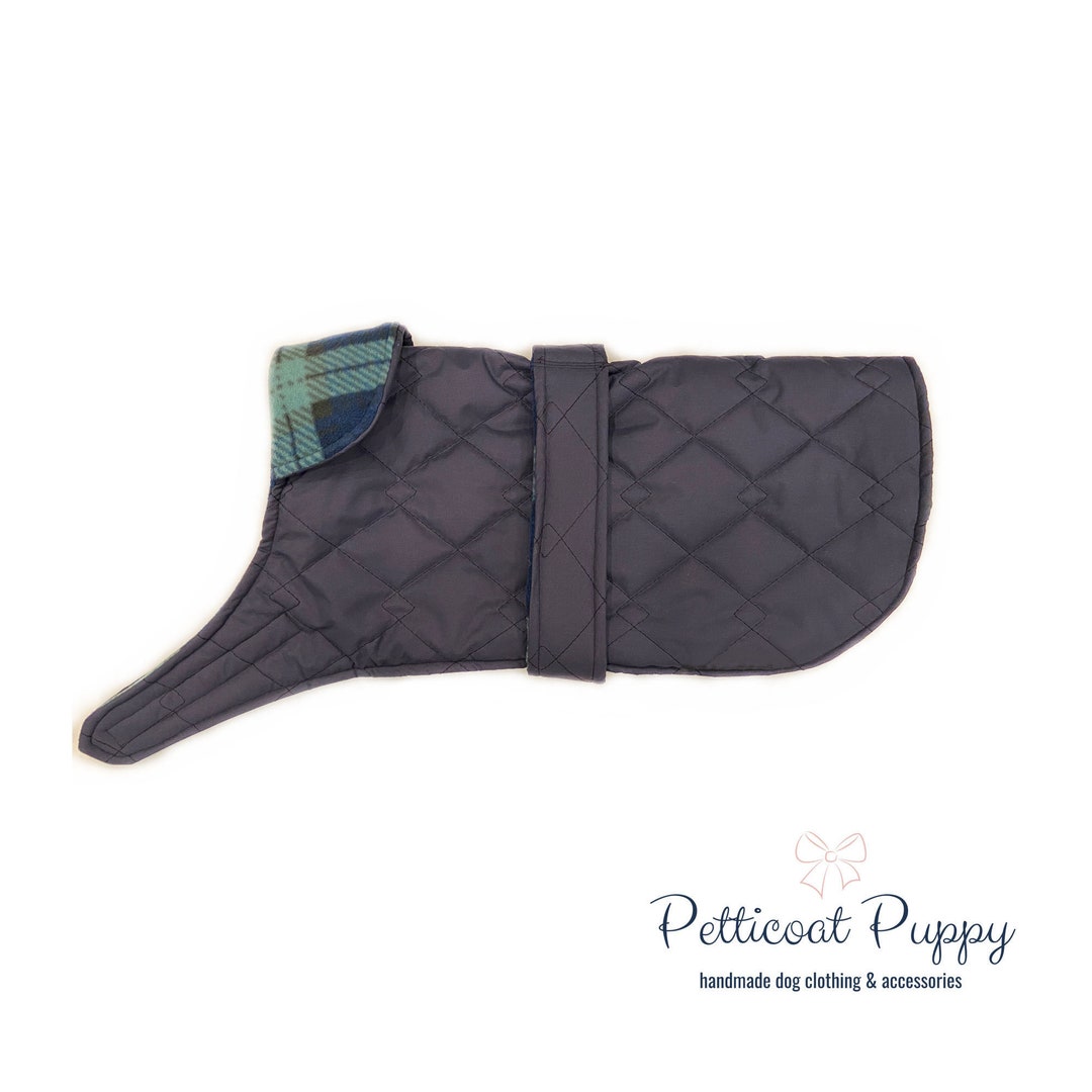 Waterproof Quilted Dog Coat Navy With Green Check Fleece Etsy UK