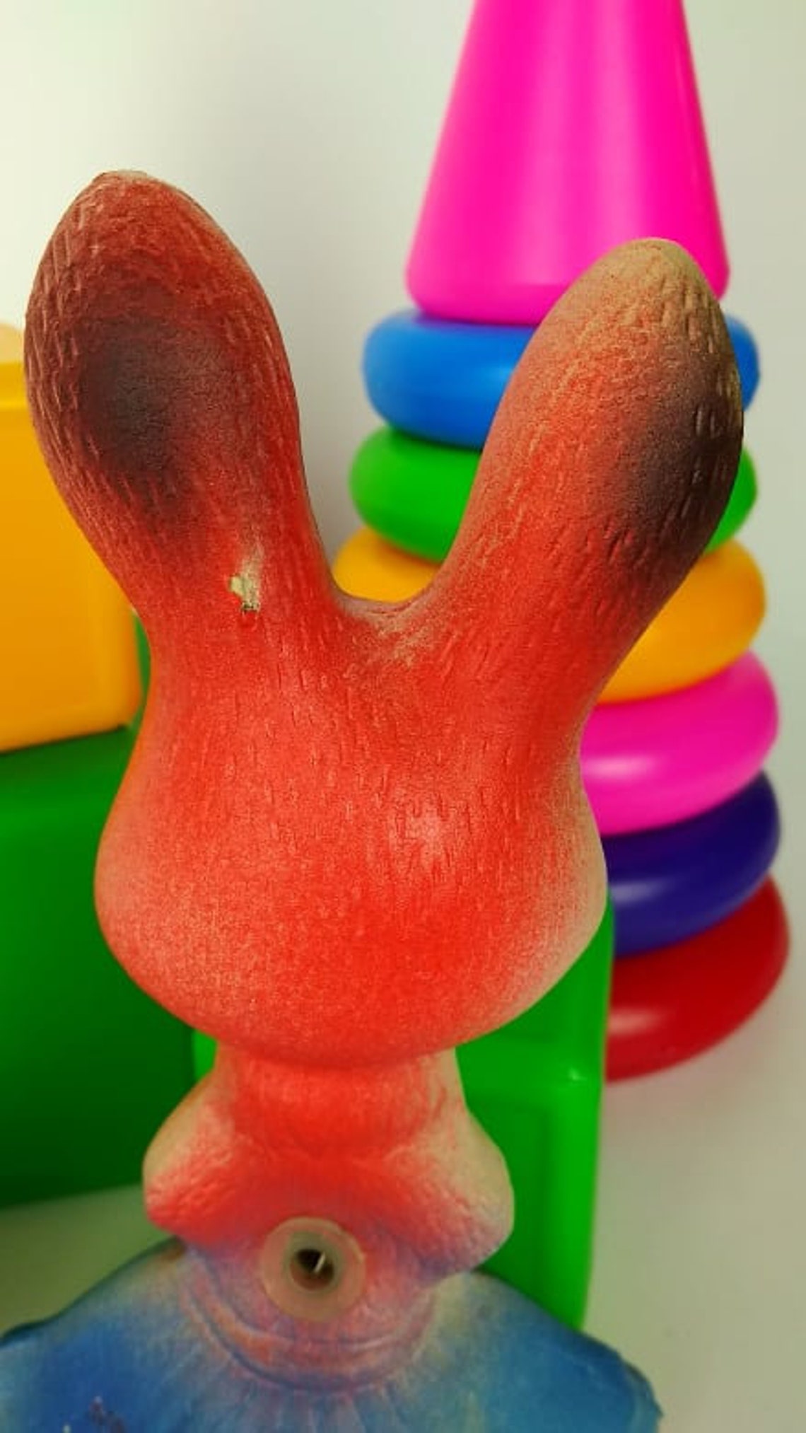 Vintage rubber squeaky girl rabbit toy Soviet collectible kid Etsy