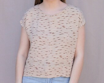 Vintage Tan Print Short Sleeve Boxy Blouse