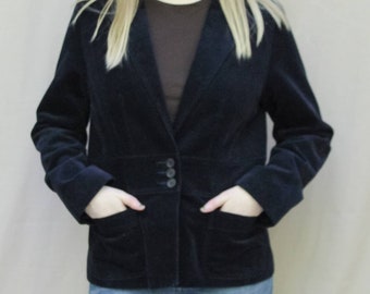 90s Vintage Navy Blue Velvet Blazer, Jones New York Sport
