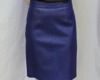 80s Vintage Purple Leather Pencil Skirt, Milly of New York