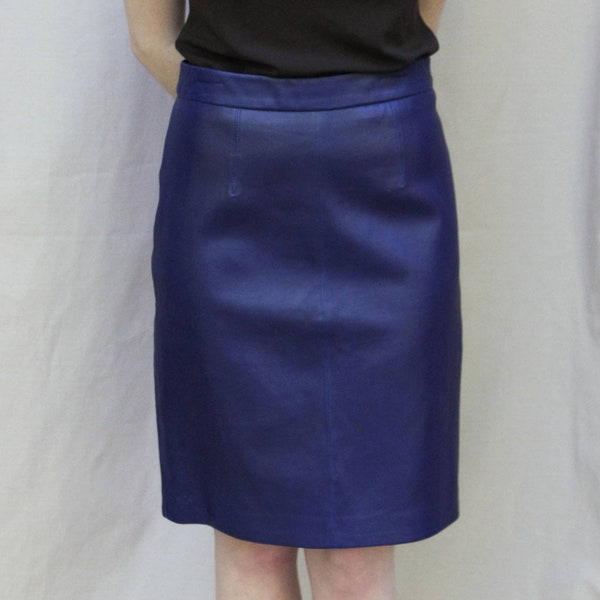 80s Vintage Purple Leather Pencil Skirt, Milly of New York