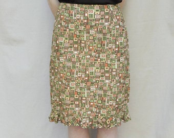 80s Vintage Mod Print Pencil Skirt Barbara Lesser