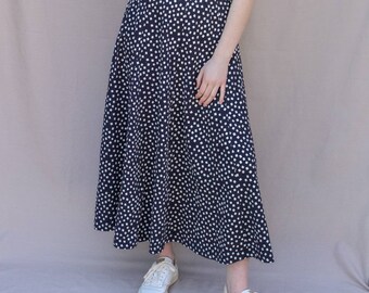 Vintage Navy & Cream Print Midi Circle Skirt, Rapport