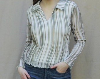 90s Vintage Green Collared Print Top, Nicole & Chilli