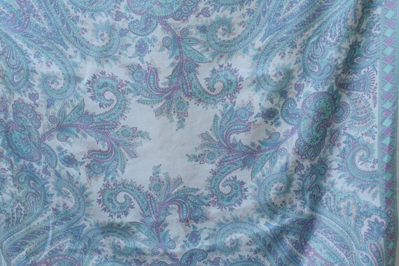 Purple & Blue Pastel Paisley Vintage Silk Scarf - image 4