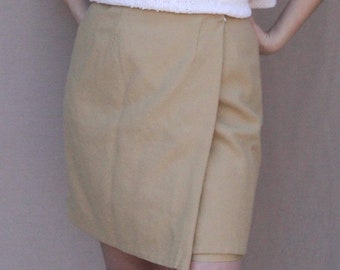 90s Vintage Tan/Camel Wool Wrap Mini Skirt, Francess & Rita