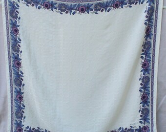 Cream & Purple Floral Vintage Silk Scarf