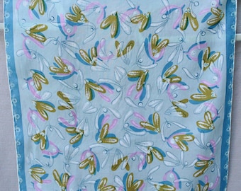 Baby Blue Floral Vintage Silk Scarf