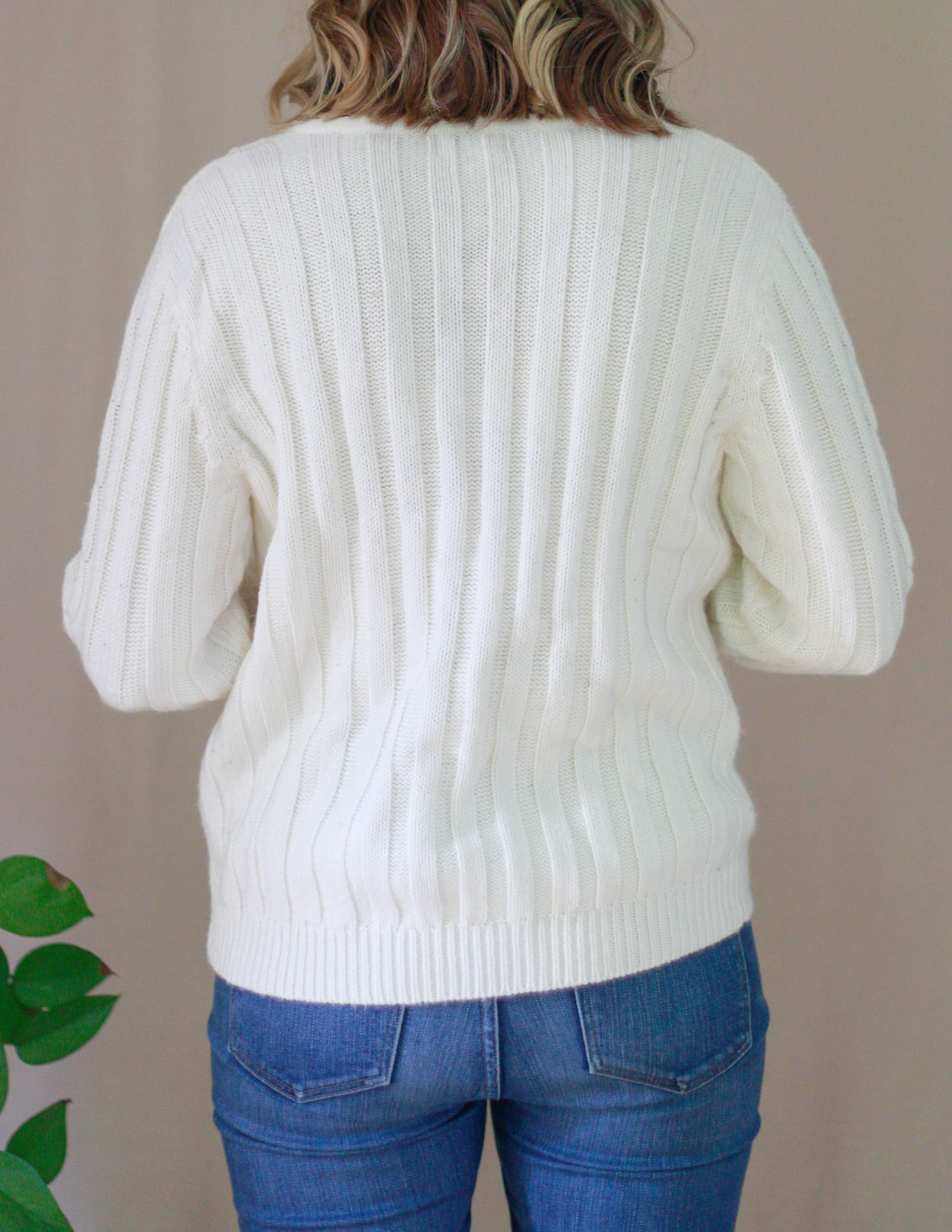 Vintage Ivory Cardigan, Cream Cableknit Sweater, Women's, Gold Buttons