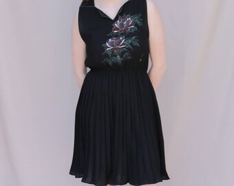 Vintage Handpainted, Pleated Black Dress