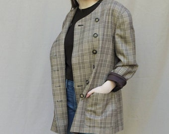 80s Vintage Brown Plaid Wool Blazer, Carlisle