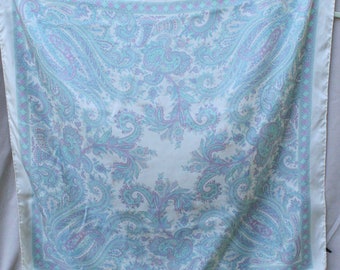 Purple & Blue Pastel Paisley Vintage Silk Scarf