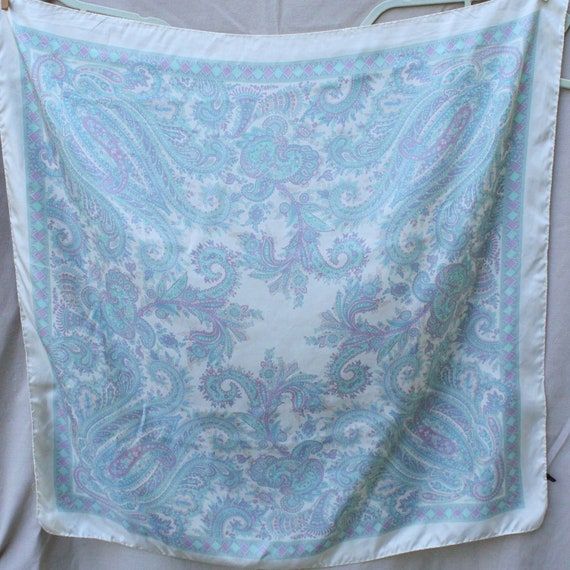 Purple & Blue Pastel Paisley Vintage Silk Scarf - image 1