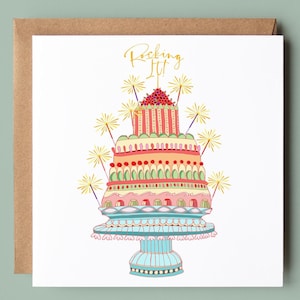 Carte de fête d'anniversaire - Carte de gâteau rétro - Carte de fête