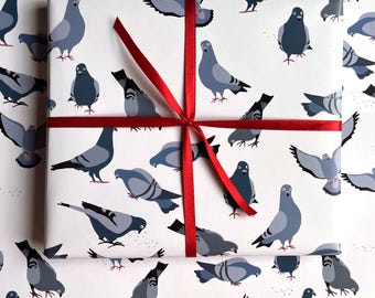 Papel de regalo con estampado de palomas - Papel de regalo con diseño de pájaros divertidos