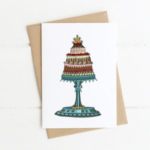 Fancy Cake Card - Tarjeta de pastel de cumpleaños- tarjeta de celebración- ilustración de pastel vintage