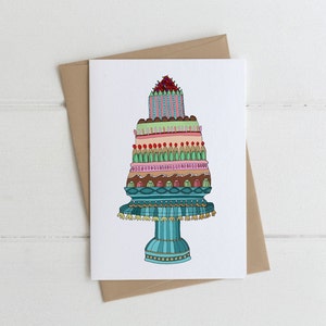Retro taart kaart-verjaardagstaart kaart-viering kaart-