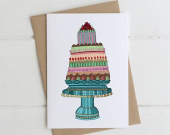 Retro Cake Card- Birthday Cake Card- Celebration Card -