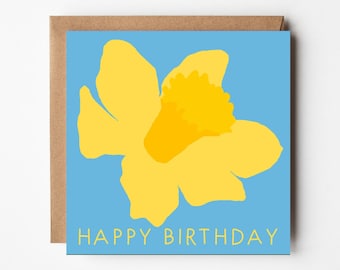 Cartão de aniversário de narciso: flor de nascimento de março, impressão desenhada à mão