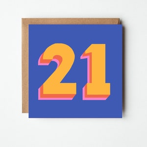 Carte d'anniversaire 21 ans, carte de 21, numéro d'anniversaire, carte d'anniversaire rétro