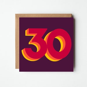Cartão de aniversário de 30 anos - Cartão com número de aniversário - Cartão de aniversário retrô