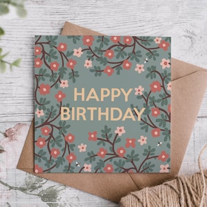 Carte d'anniversaire fleur - anniversaire de printemps-carte d'anniversaire fleurs-carte d'anniversaire abeille-