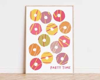 Party Time Poster - Kitchen Art -Retro Food-food illustration