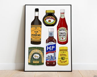 Basic Food Groups - Kitchen Art - Home Decor - Food Illustration-