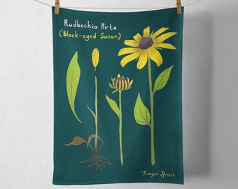 Daisy Tea Towel- Black eyed Susan - Flower kitchen decor