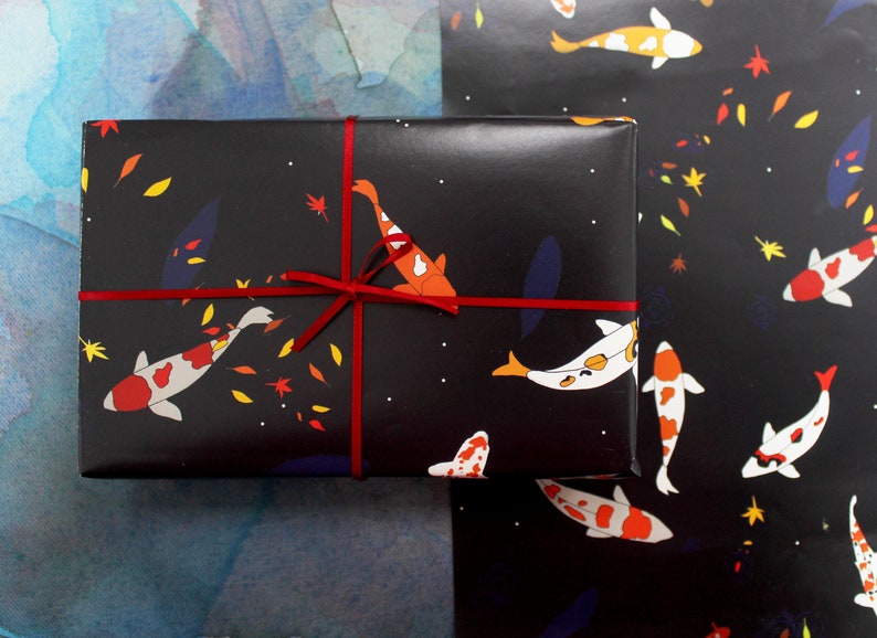 Koi Carp gift wrap fish design Luxury Wrapping paper image 4