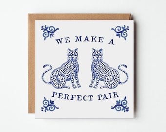 Vintage Love Card- Anniversary card -A perfect pair-Cat Card- cat lover card-