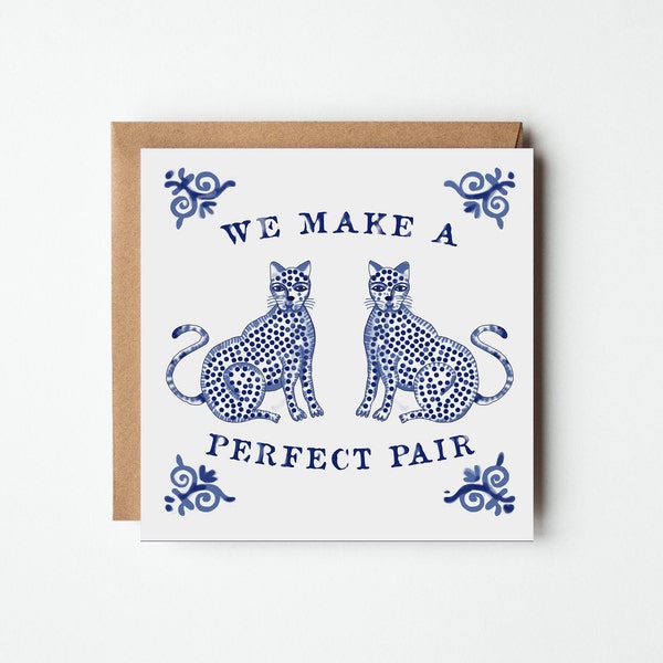 Vintage Love Card- Anniversary card -A perfect pair-Cat Card- cat lover card-