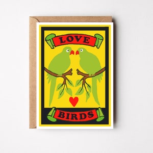 Love Birds Card-Valentijnskaart- Matchbox-ontwerp- Coole trouwkaart