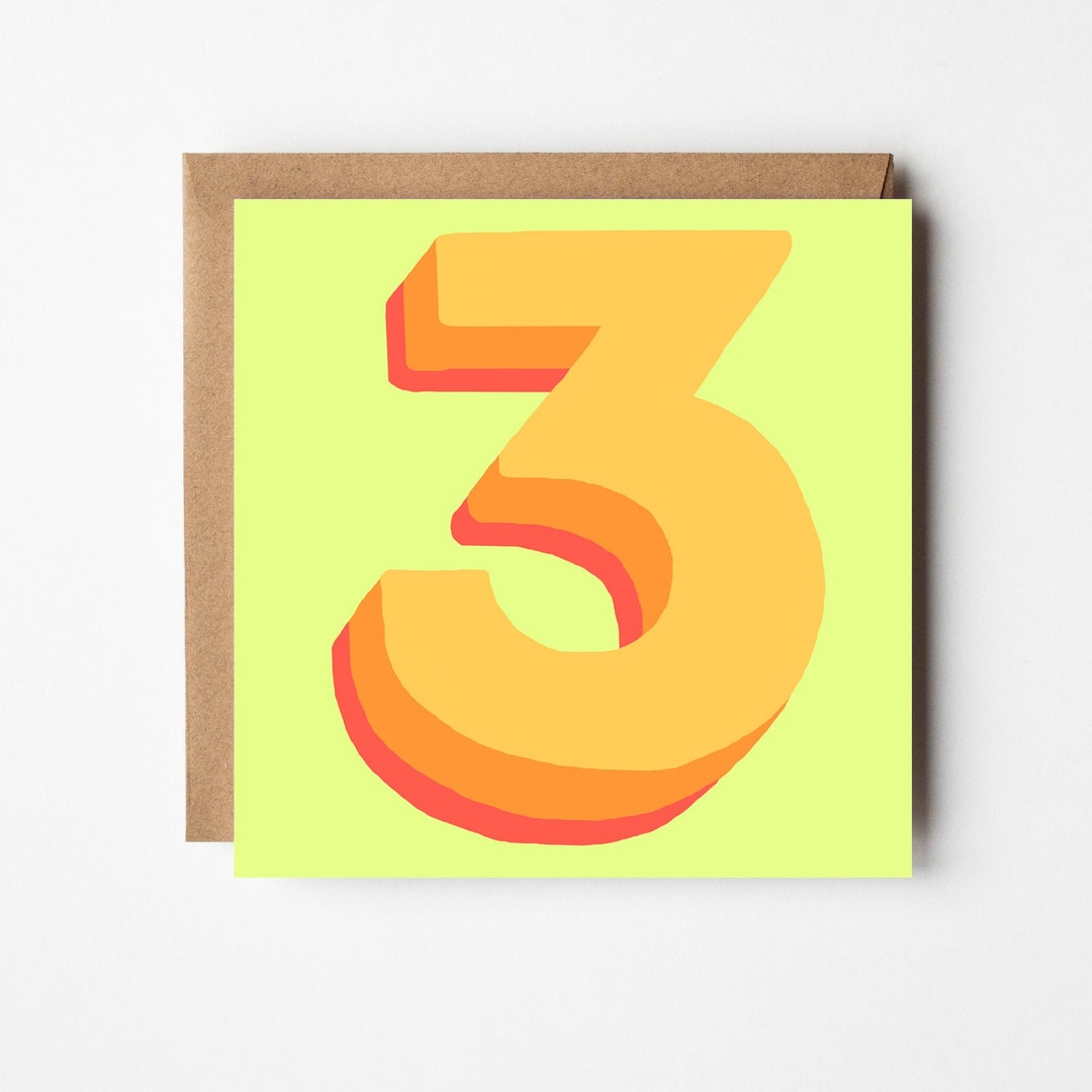 3rd Birthday Card: Bright Number Three Card - Etsy Australia