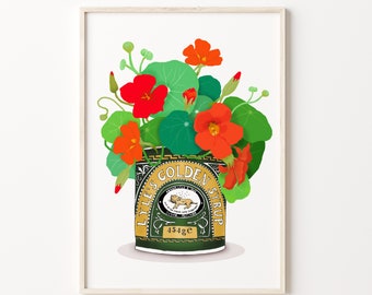 Flowers in Tin - Nasturtium flowers print- Home decor