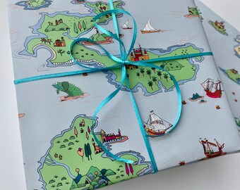 Treasure Map wrapping Paper - Pirate gift wrap- pirate party decor