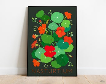 Nasturtium print- Botanical illustration- Wall decor