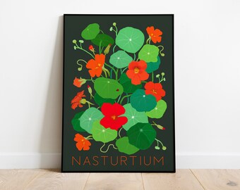 Nasturtium print- Botanical illustration- Wall decor