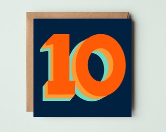 10th Birthday Card - 10 Card- Cool Birthday card- Bright birthday card