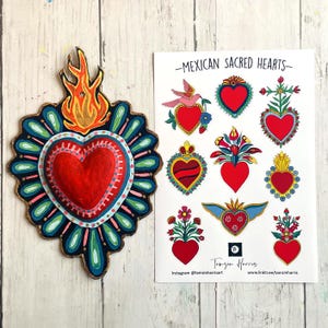 Foglio di adesivi A5 - Adesivi a forma di cuore messicano - Foglio di adesivi a forma di cuore -