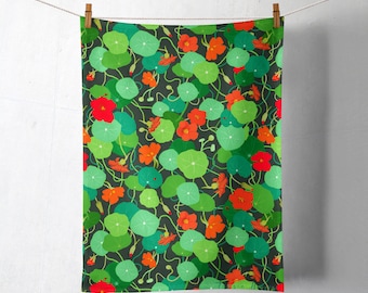 Nasturtium Tea Towel - Botanical pattern Tea Towel - Floral Pattern